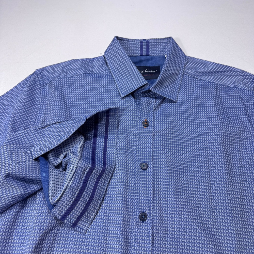 Robert Graham Modern Americana Shirt Mens XL Tailored Blue Diamond Button Up